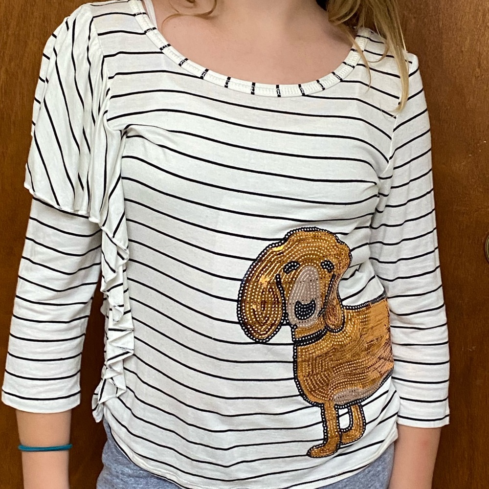 TG girls stripes and wiener dog wrap around shirt